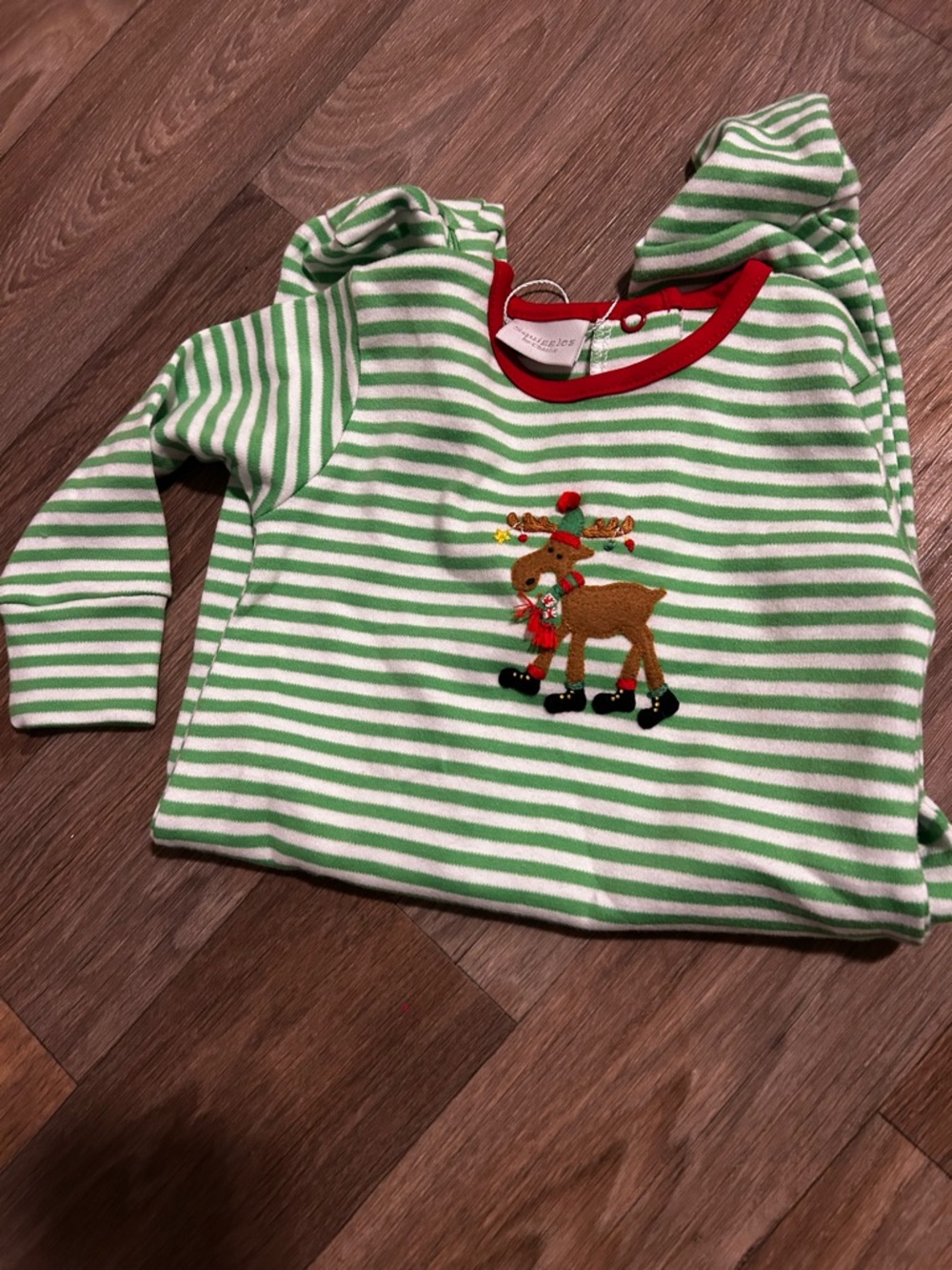 Green & White Striped Holiday Reindeer Onsie 3-6 mo